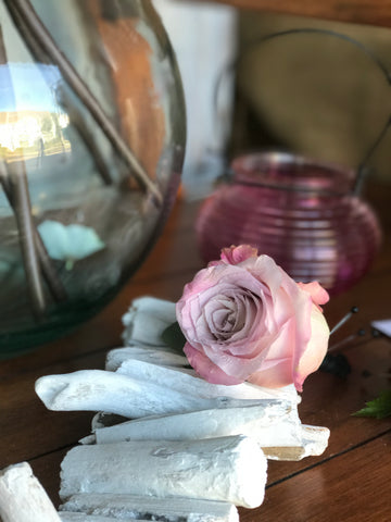 Blush rose boutonnière by Gig Morris florist in Belmar, nj at crystal point in pt. pleasant, nj