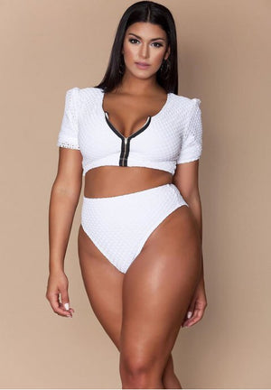 Plus Size Mesh Sleeved 2 Piece Swimwear - skarnoldart, Swimwear, skarnoldart