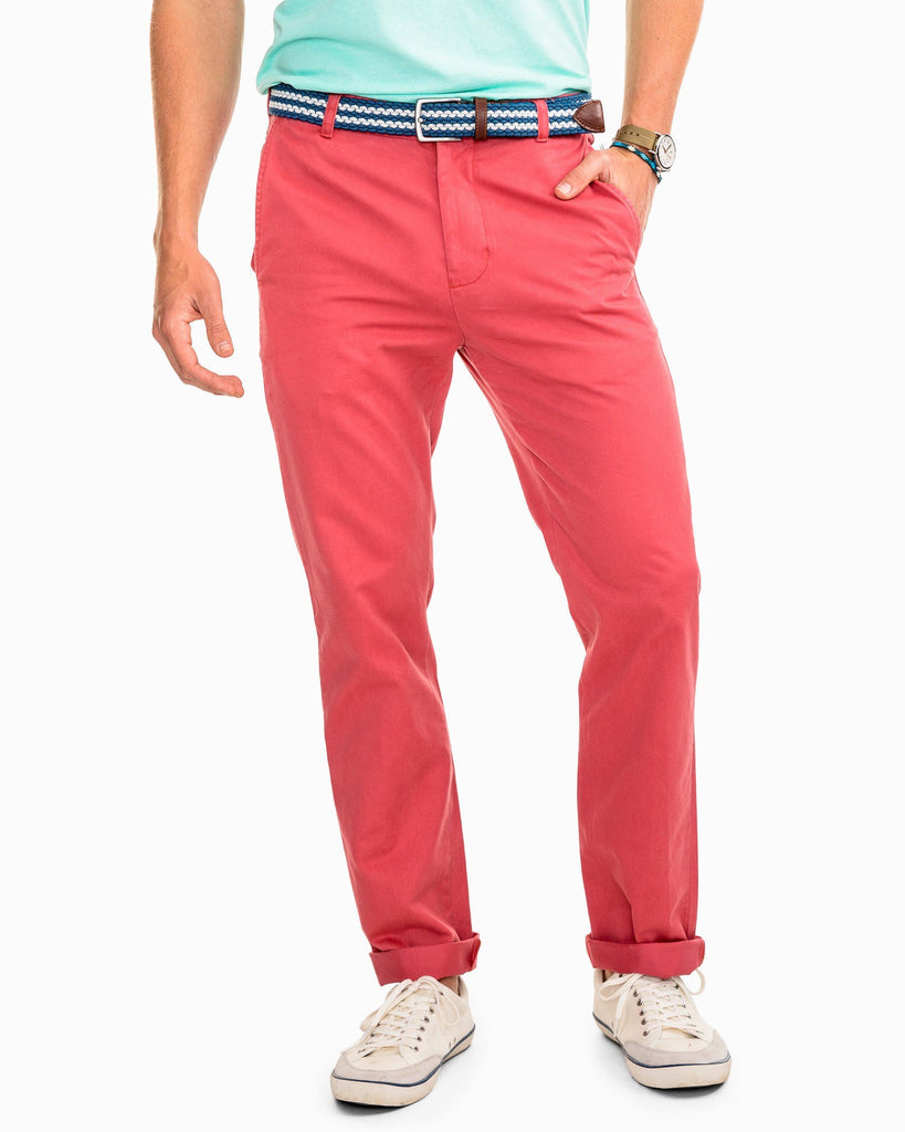 red khaki pants