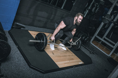 York Barbell Dead Lift & Shrug Bar loaded in action