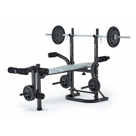 York Fitness 501 Barbell Bench with Standard Spinlock Barbell and Weight Plates