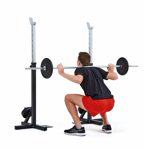 4025 York Fitness Heavy Duty Squat Stand with model performing squat