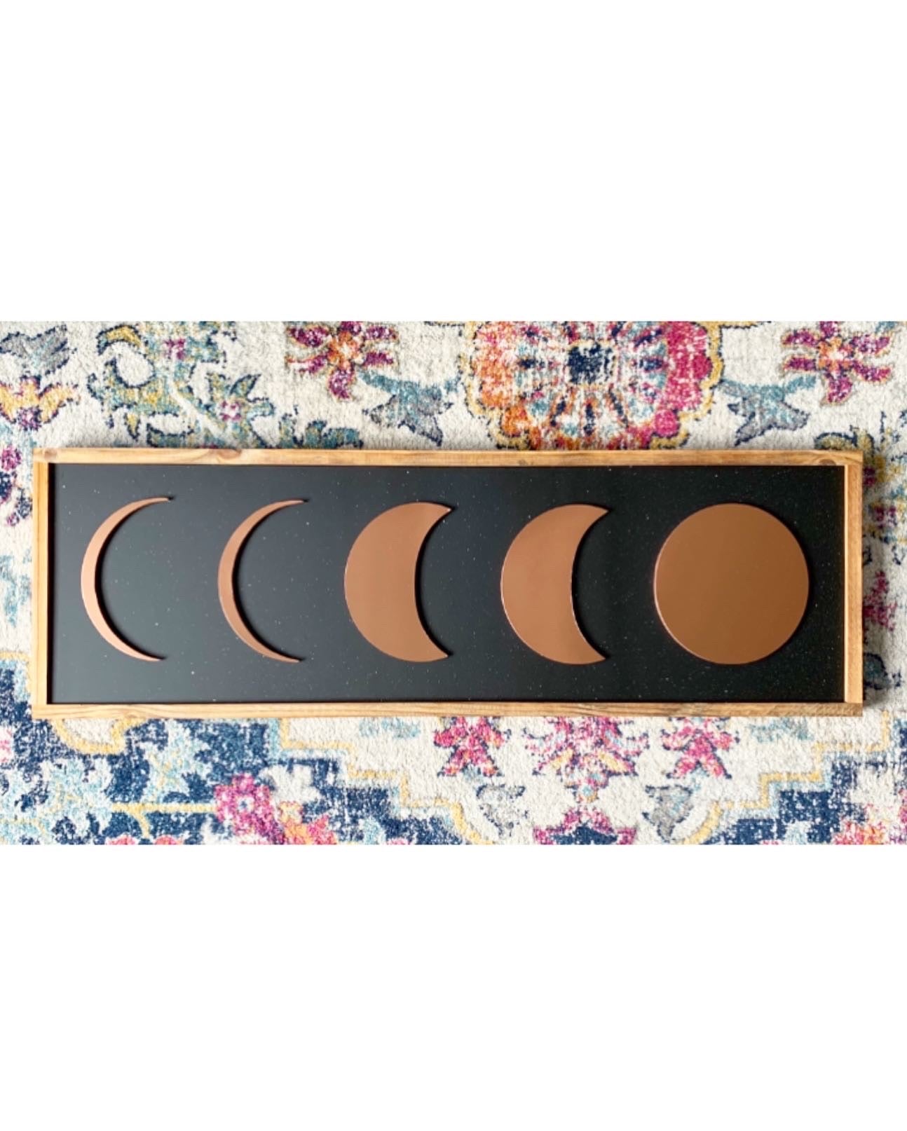 Painted Copper Moon Phases Wood Sign