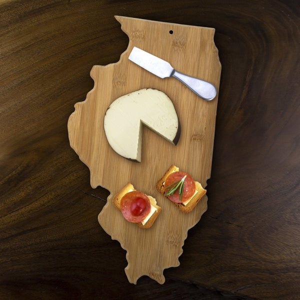 Illinois State Shaped Bamboo Serving and Cutting Board