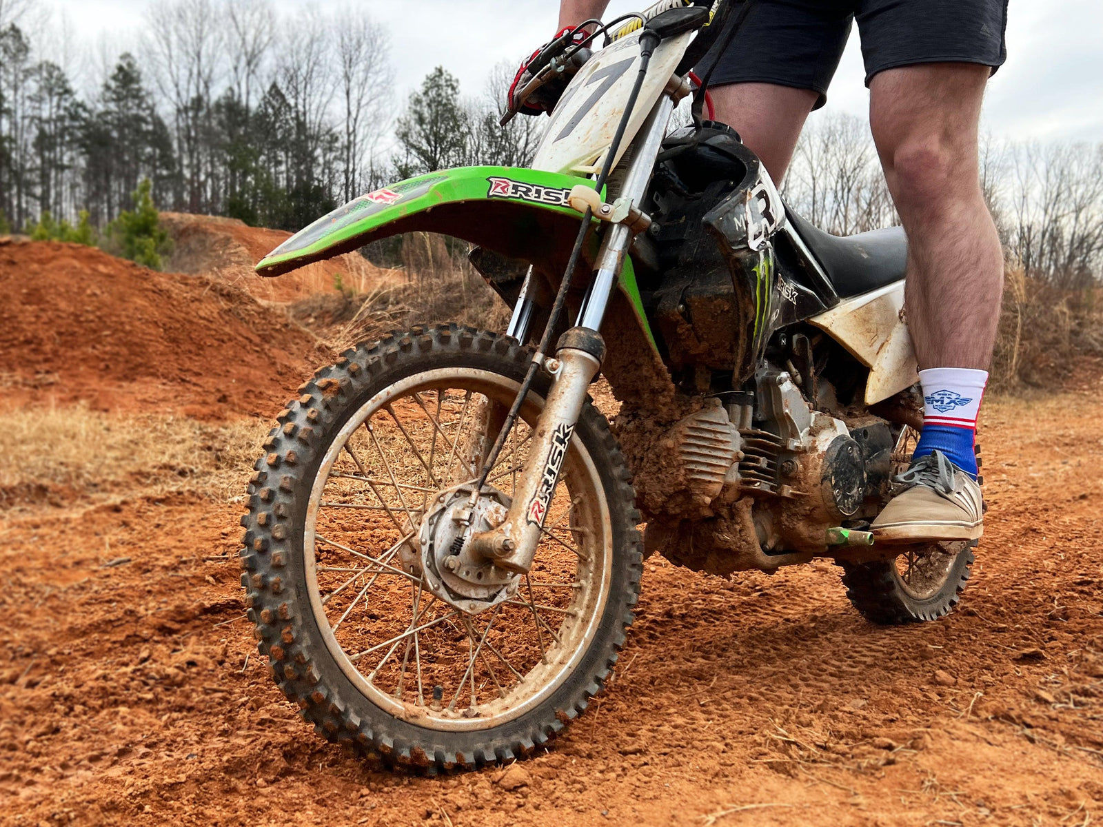 Red, White, & Blue Ride Risky moto socks lifestyle shoot pic9