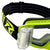 close up of the right side of a pair of JAC V3 MX goggles by Risk Racing on a white studio background