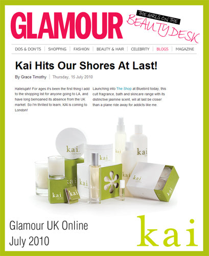 kai fragrance featured in glamour uk online july, 2010