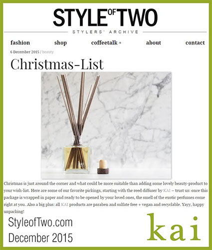 kai fragrance featured in styleoftwo.com december 2015