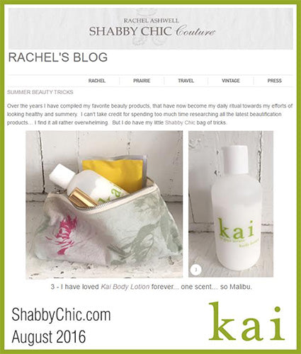 kai fragrance featured in shabbychic.com august 2016