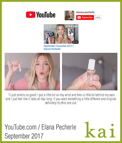 kai fragrance featured in youtube.com/elannaperchele october 2017