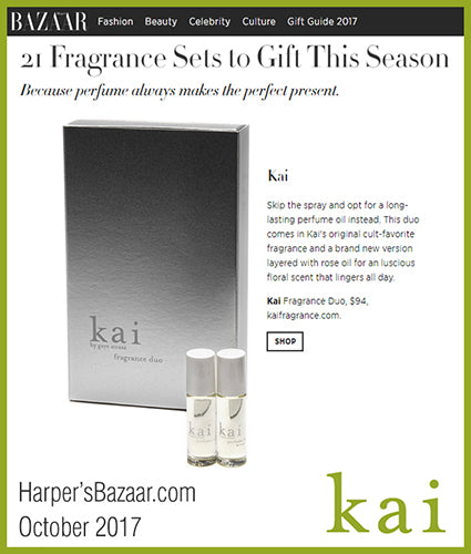 kai fragrance featured in harpersbazaar.com november 2017