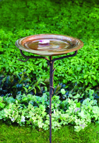 Happy Gardens - SOLID COPPER BIRD BATH WITH TWIG BASE, STAKED