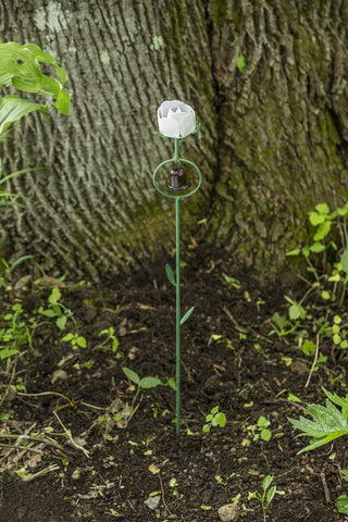 Happy Gardens - White Rose Garden Stake