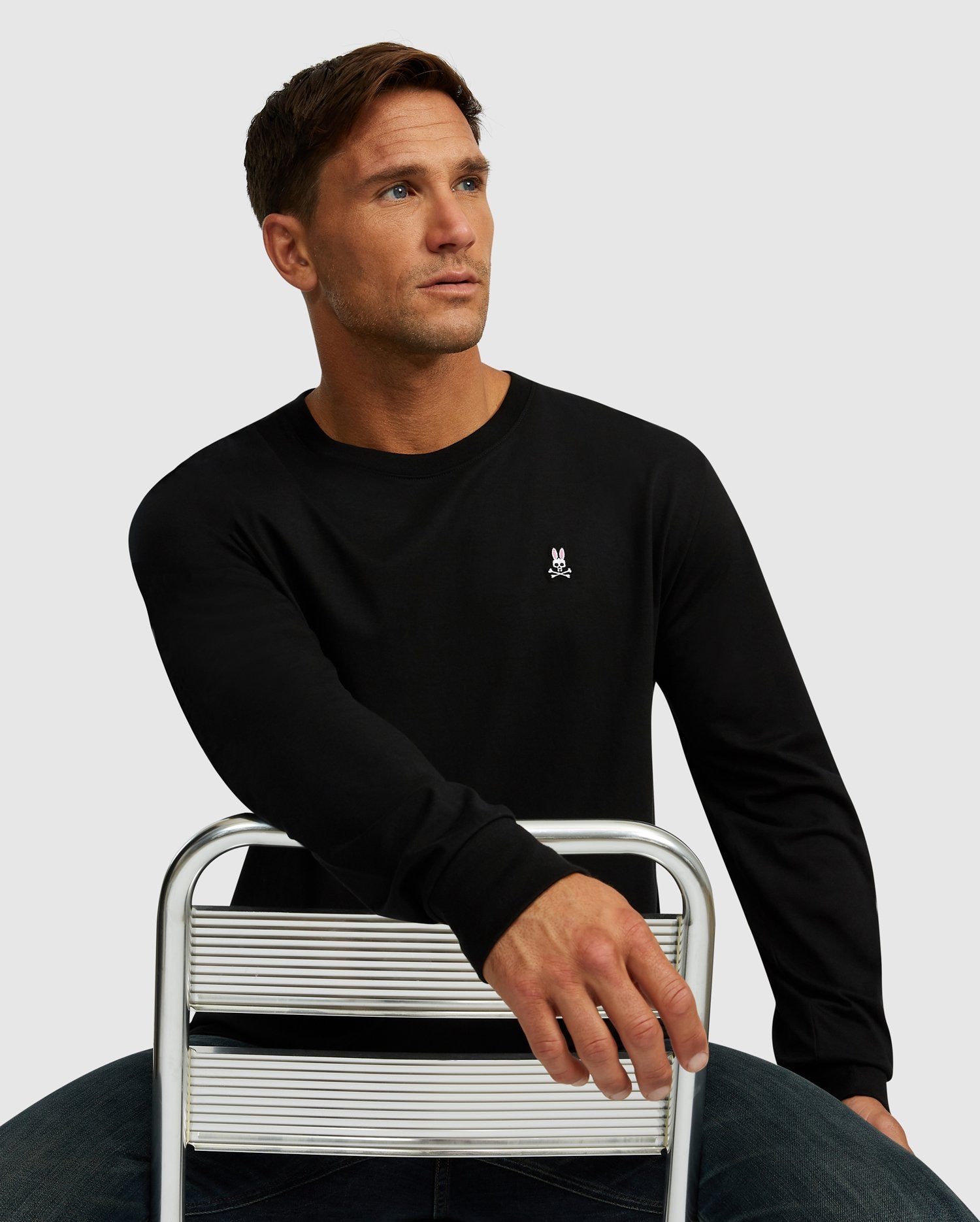 MENS LONG SLEEVE CLASSIC CREW NECK BLACK TEE - B6T422ARPC | PSYCHO BUNNY