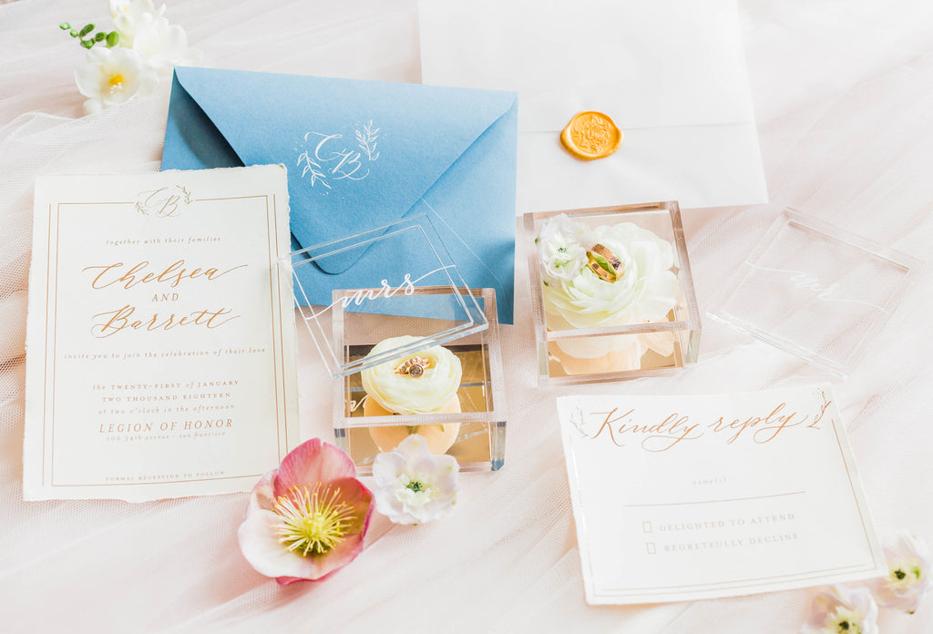 Romantic Legion of Honor Wedding Shoot |  Photographer: Corinna Rose Photography / Jewelry: Corey Egan /  Calligrapher: JK design / Florist: Wildflower / Planner & Stylist: Hermosa Weddings and Events