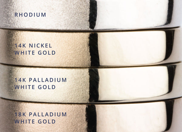 Rhodium vs. 14k Nickel White Gold vs. 14k Palladium White Gold vs. 18k Palladium White Gold by Corey Egan