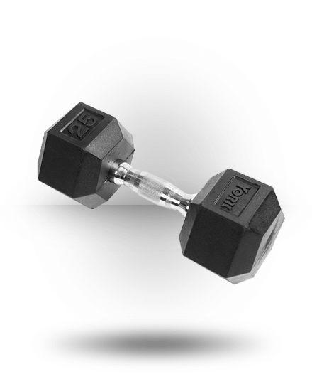 York Barbell Rubber Hex Dumbbell With Chrome Ergo Handle 25 lb