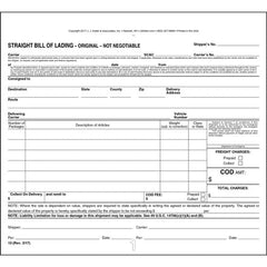 Straight Bill of Lading - Short Form - Snap-out, 3-ply, carbon, 8.5" x 7.75" (0.75" top tear-off)