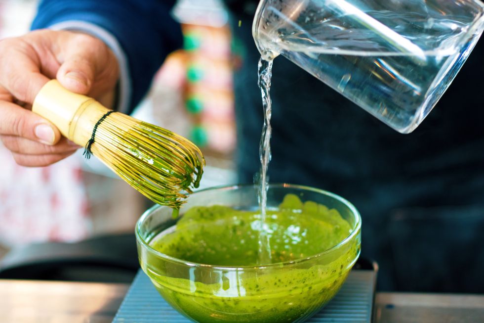 Whisking matcha