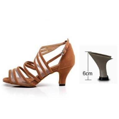 Women Latin Ballroom Dance Shoes Female High Heels Brown Salsa Sandals