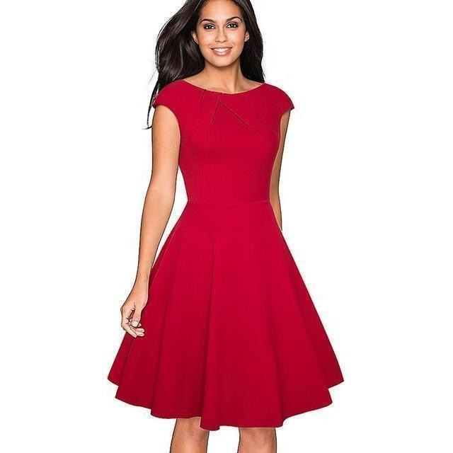 ladies red dresses with sleeves