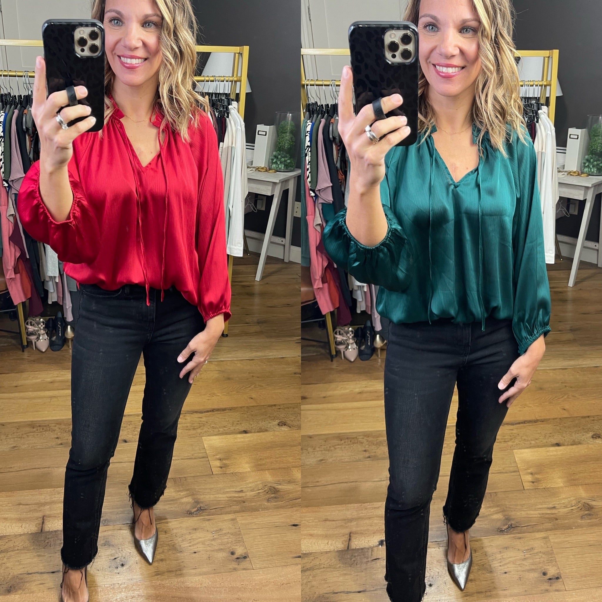 Search For You 3/4 Sleeve Satin Blouse - Multiple Options