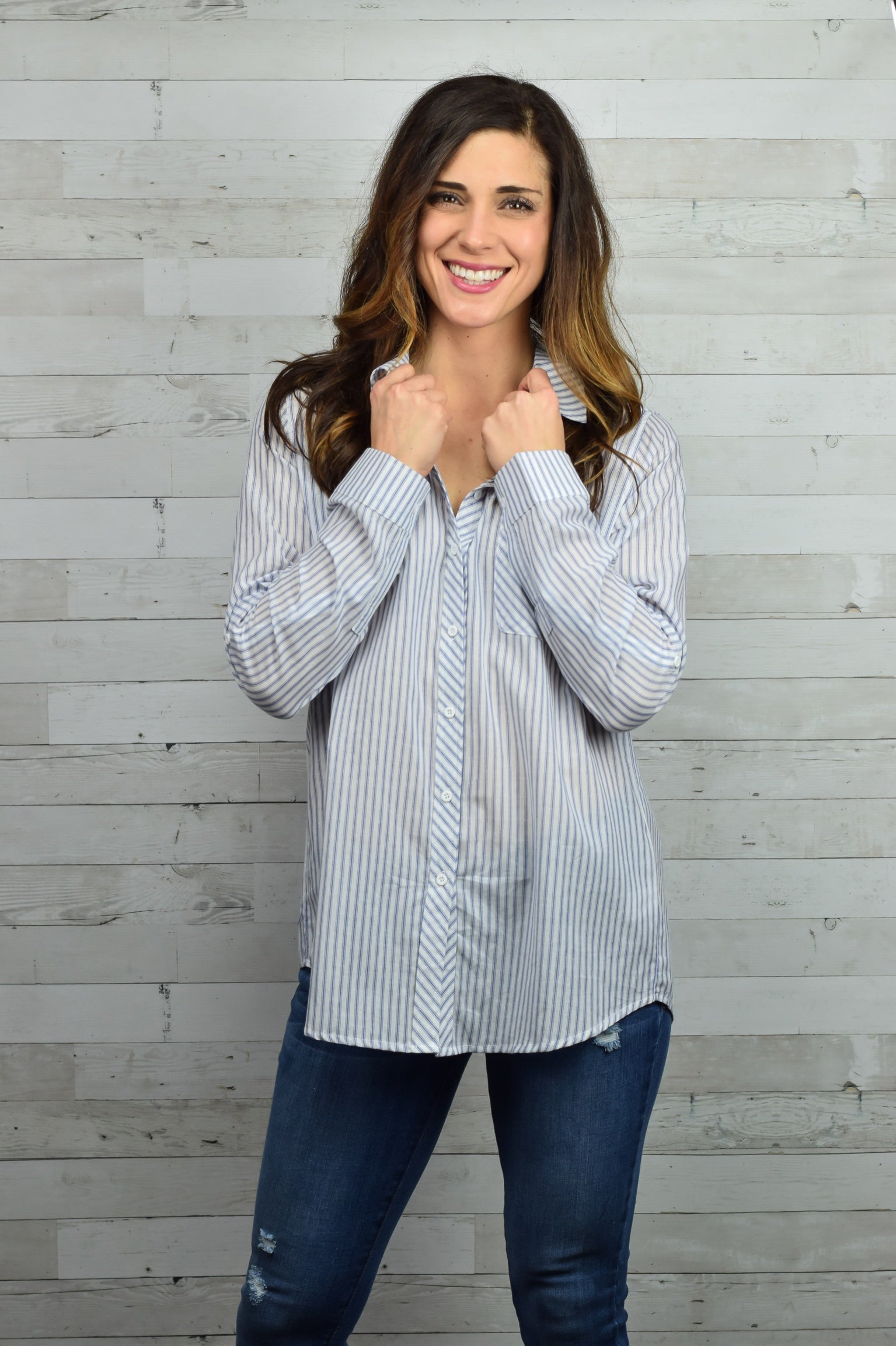 Boyfriend Button Up Long Sleeve Top