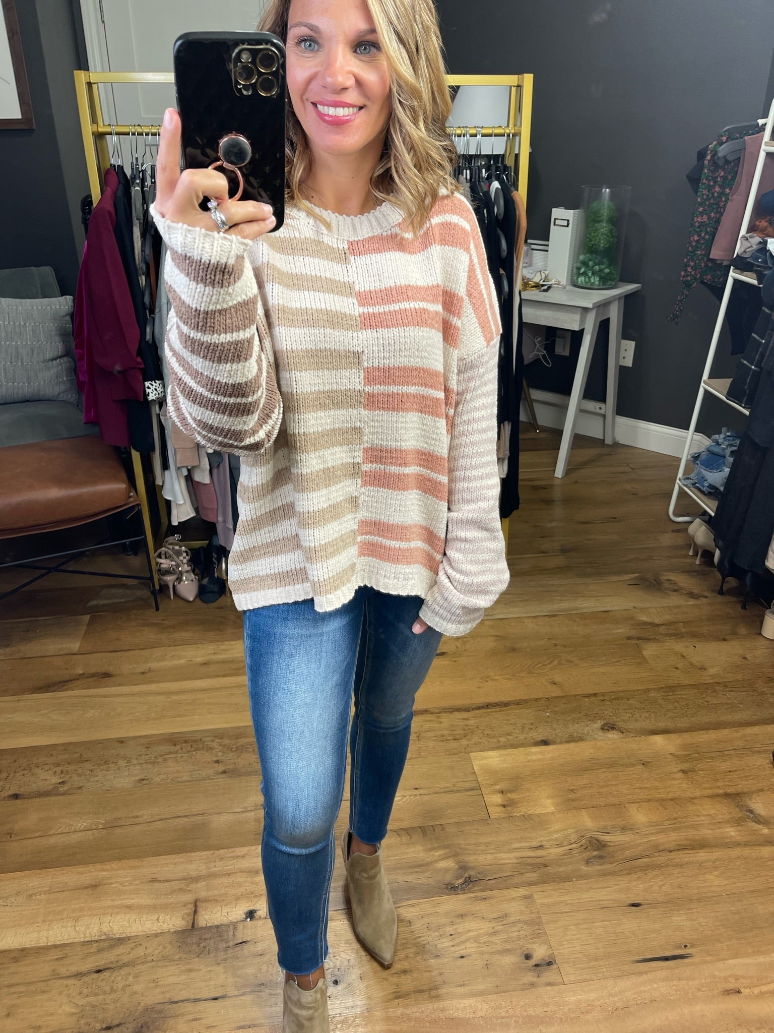 Strike Again Contrast Knit Striped Sweater - Natural Multi