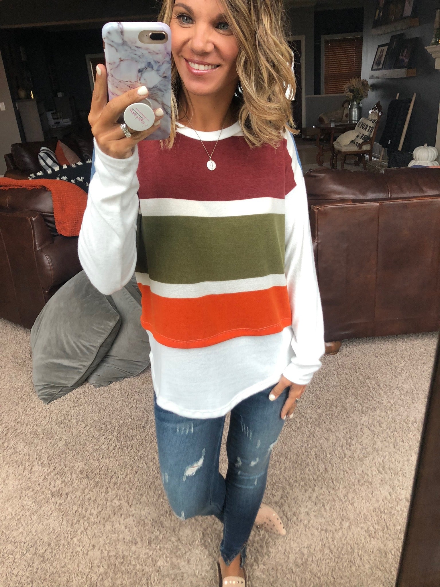 Changing Seasons Colorblock Faux Layered Long Sleeve