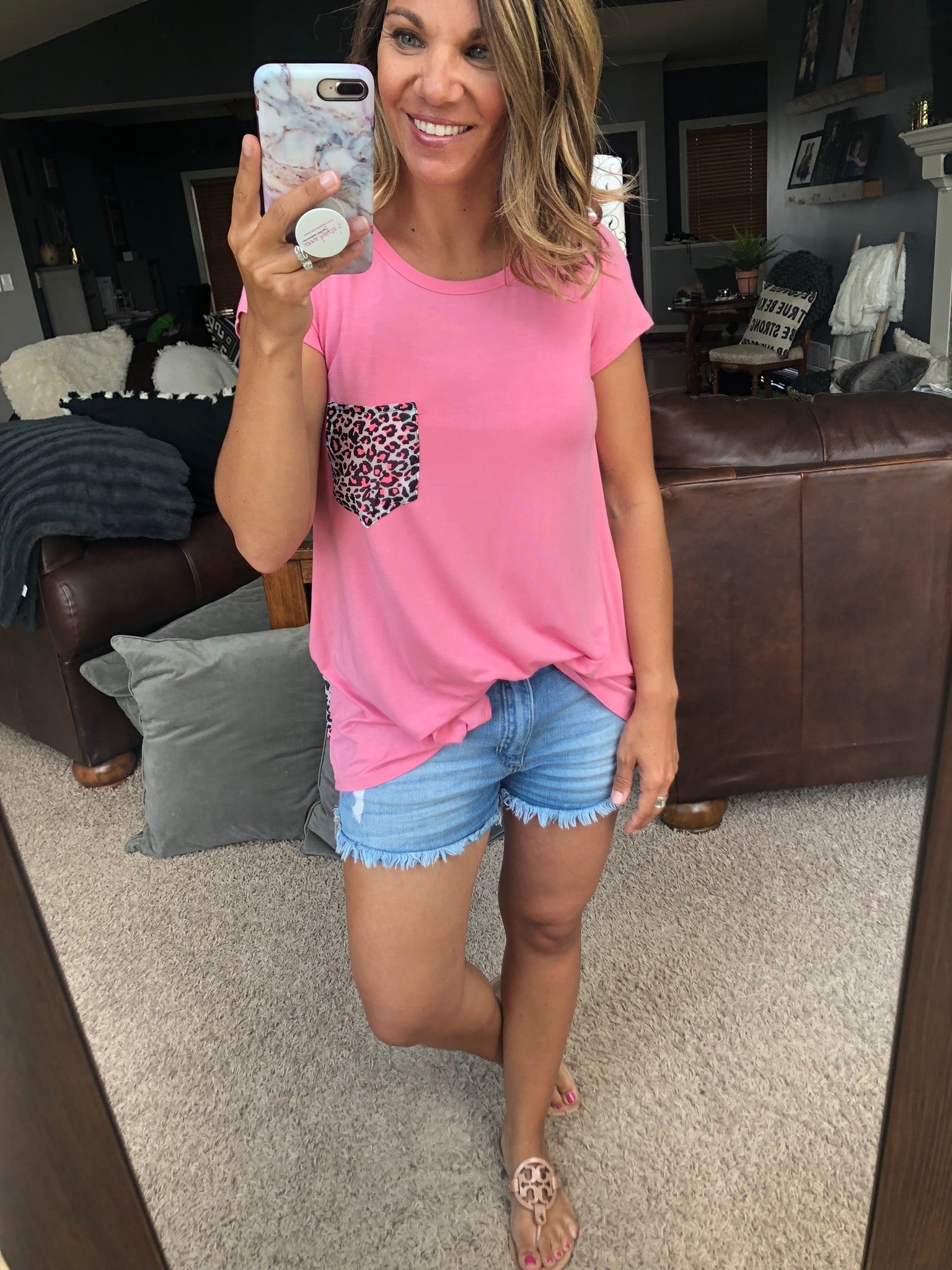 Lean In Close Pink Leopard Back Tee
