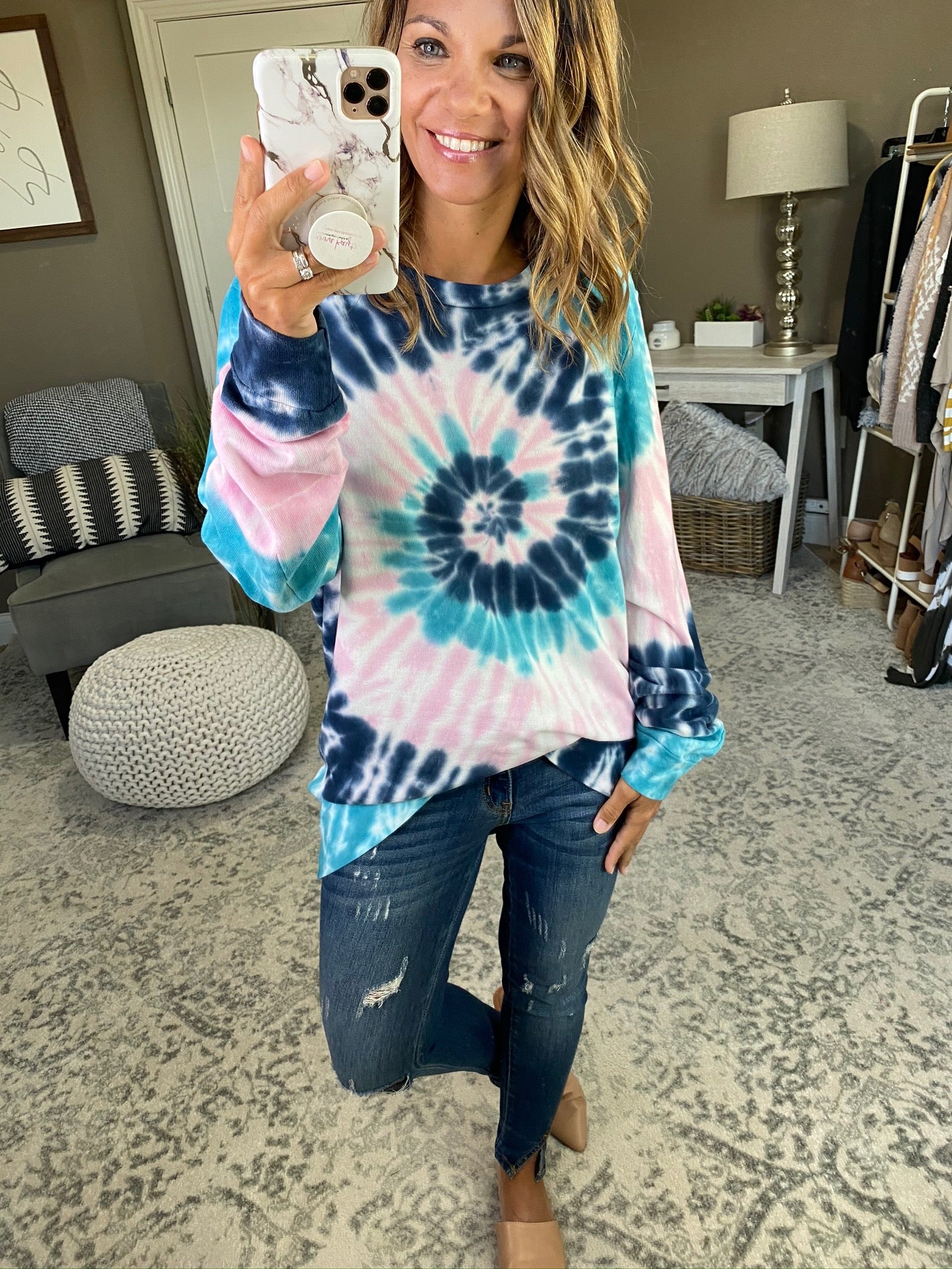Back Of Your Mind Blue & Pink Tie Dye Mix Long Sleeve