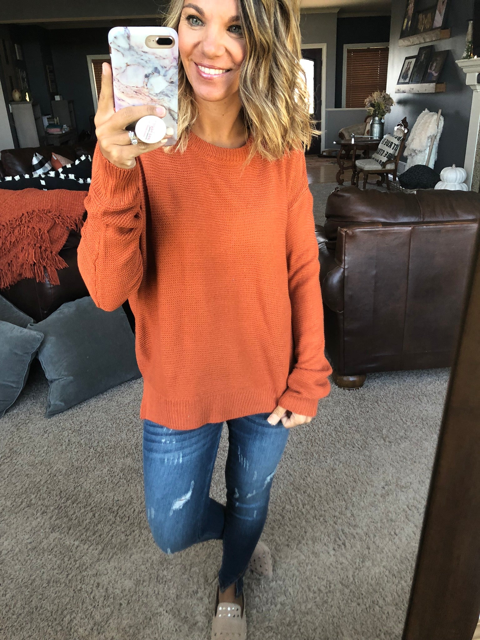 In a Hurry Lightweight Knit Sweater - Pumpkin