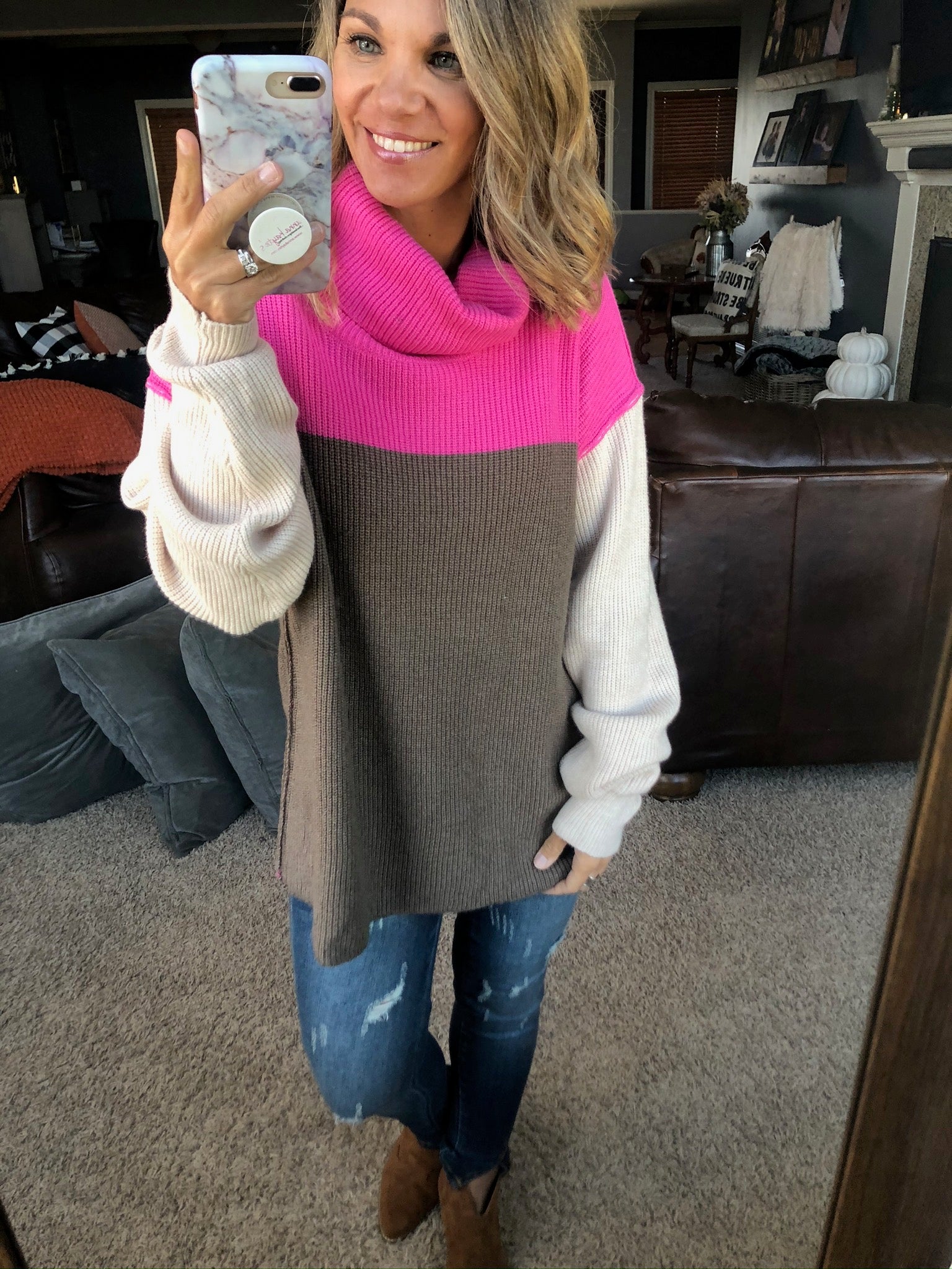 Love You Most Colorblock Cowl Neck Sweater