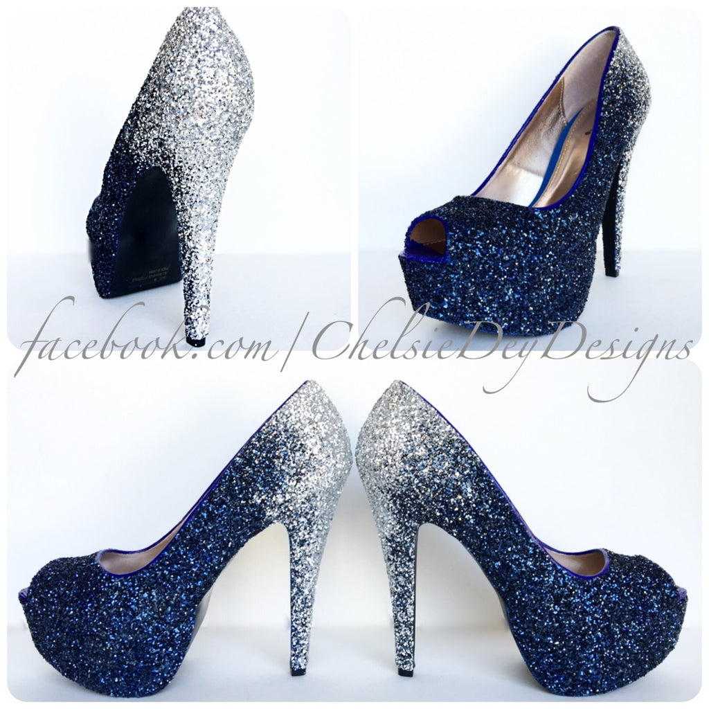 navy blue glitter pumps