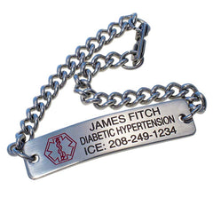 Classic medical id bracelet showing engraving