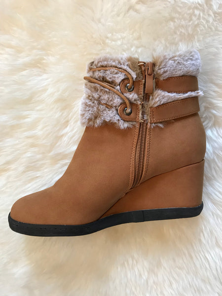 wedge booties with fur