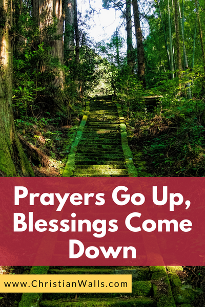 Prayers go up, blessings come down picture print poster christian quote