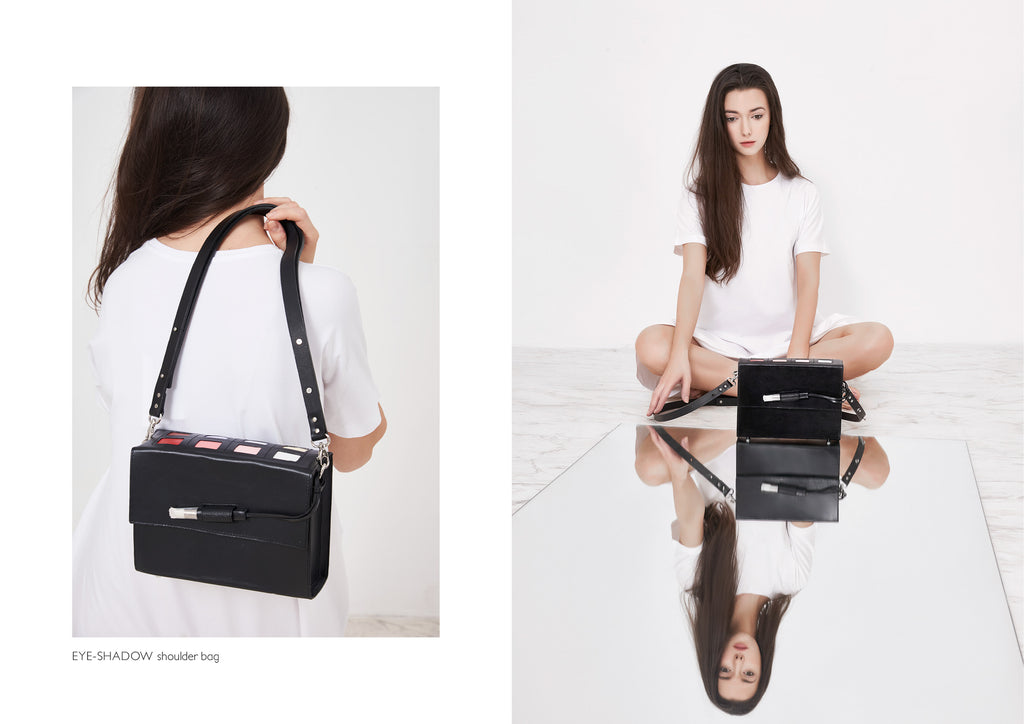 Dream's Code black eyeshadow leather shoulder bags with make up details