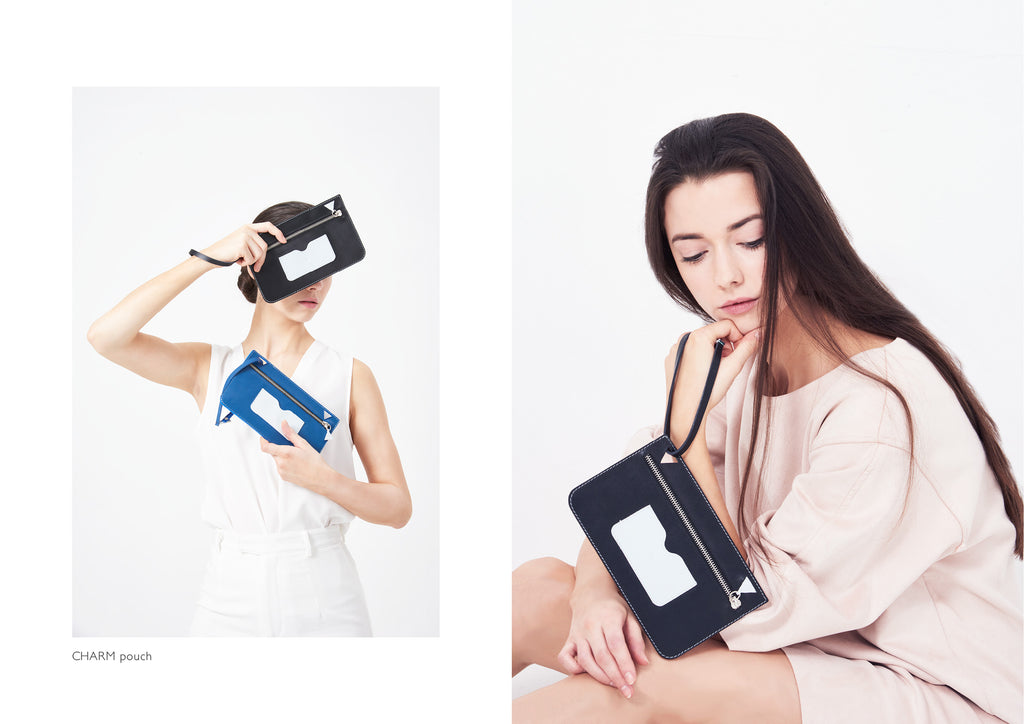 Dream's Code electric blue and black leather pouches with white details