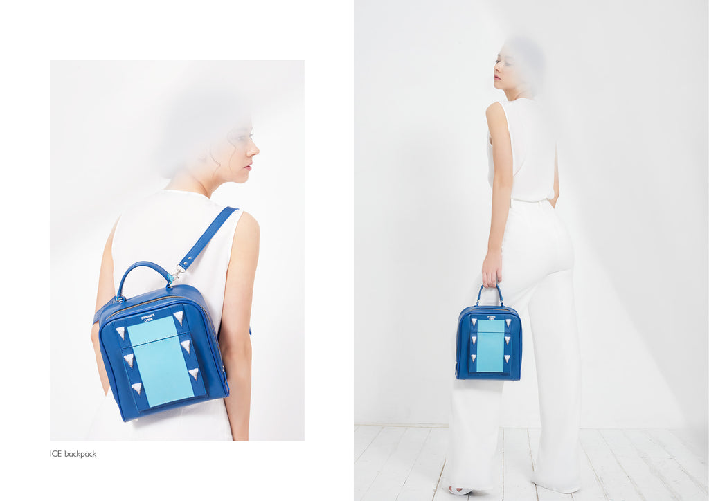 Dream's Code light and electric blue backpack with handmade ice spike 3D embroidery