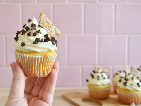 Cannoli Cupcakes with Chocolate chips and original cannoli chips
