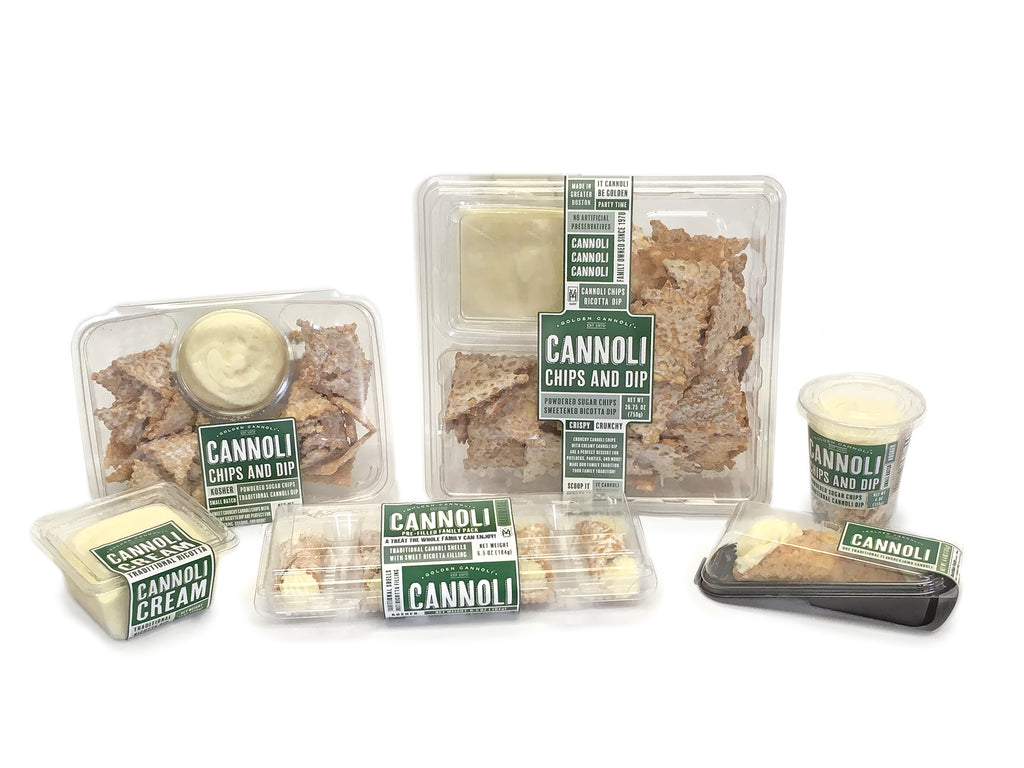 Prepackaged items from Golden Cannoli Shells Co, new packaging