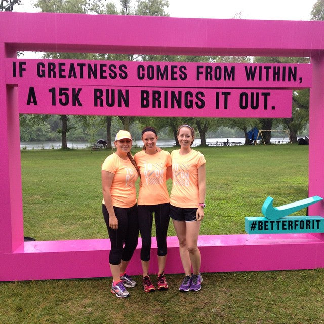 three women smiling at a run
