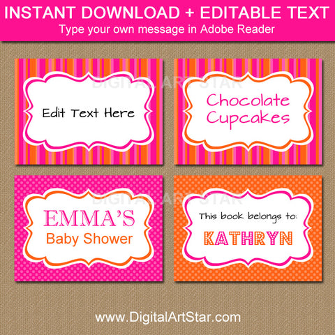 hot pink and orange food label template by digitalartstar