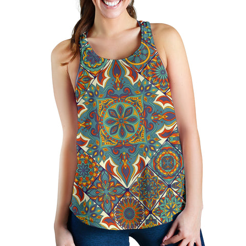 Colorful Mosaic Mandala Design Women's Racerback Tank - Jabrichank.com
