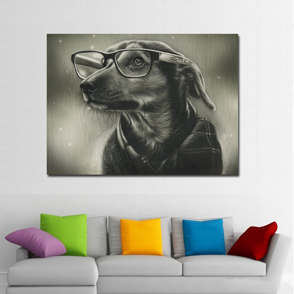 dog with glasses painting