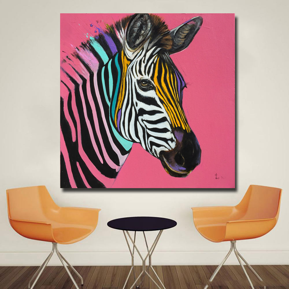 Colorful Zebra Wall Paintings Pink Background Animal Picture Home Deco Discount Canvas Print