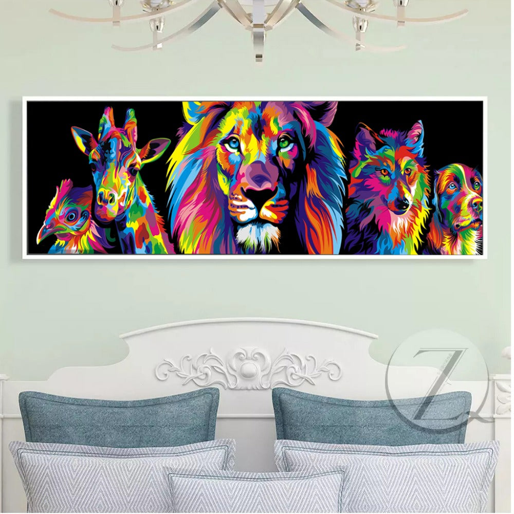 Hd Prints Colorful Animal Lion Wolf Dog Giraffes Canvas Painting Wall Discount Canvas Print