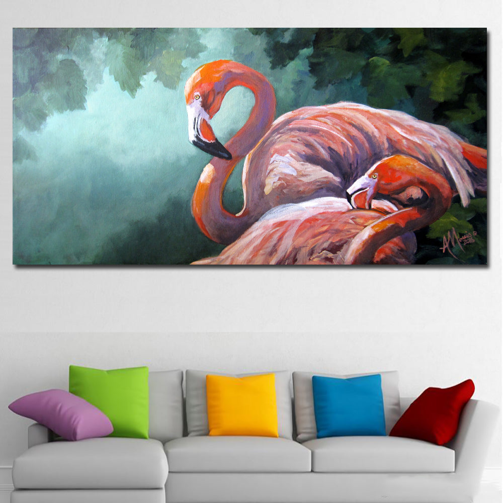 Huge Canvas Art Flamingos Sleeping Pictures Animal Painting Wall Art P Discount Canvas Print