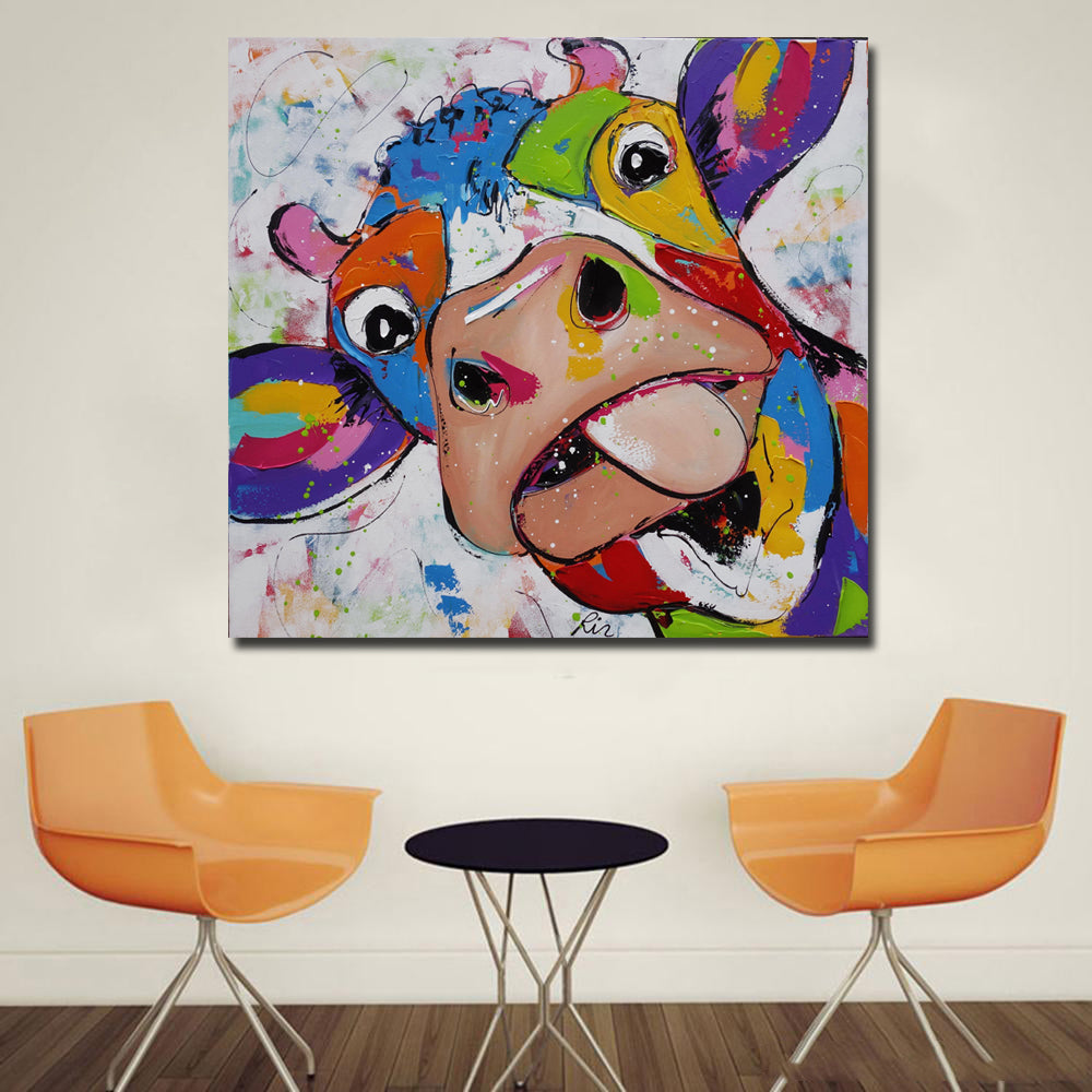 Modern Abstract Canvas Wall Art Picture Colorful Cow Animal Canvas Pri Discount Canvas Print